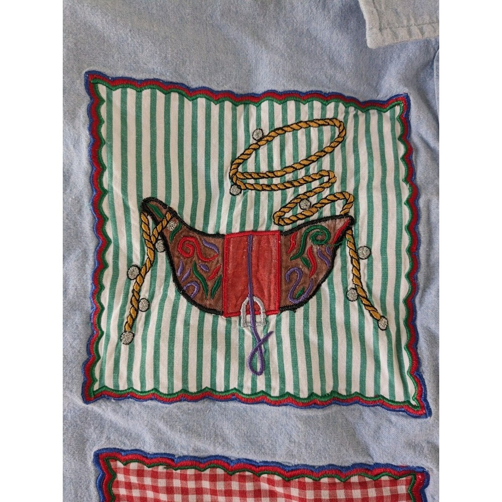 Vintage 90s Western Embroidered Christmas Denim Shirt Size 14 Large Cowboy - Picture 6 of 12